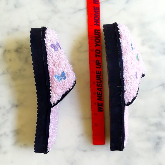 NWT. Limited Too Blue Fluffy Slipper with multi color embroidered butterflies. - Picture 3 of 3
